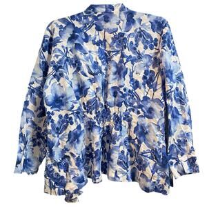 Charter Club 100% Linen Open Drape Cardigan Women XL Topper Blue Periwinkle